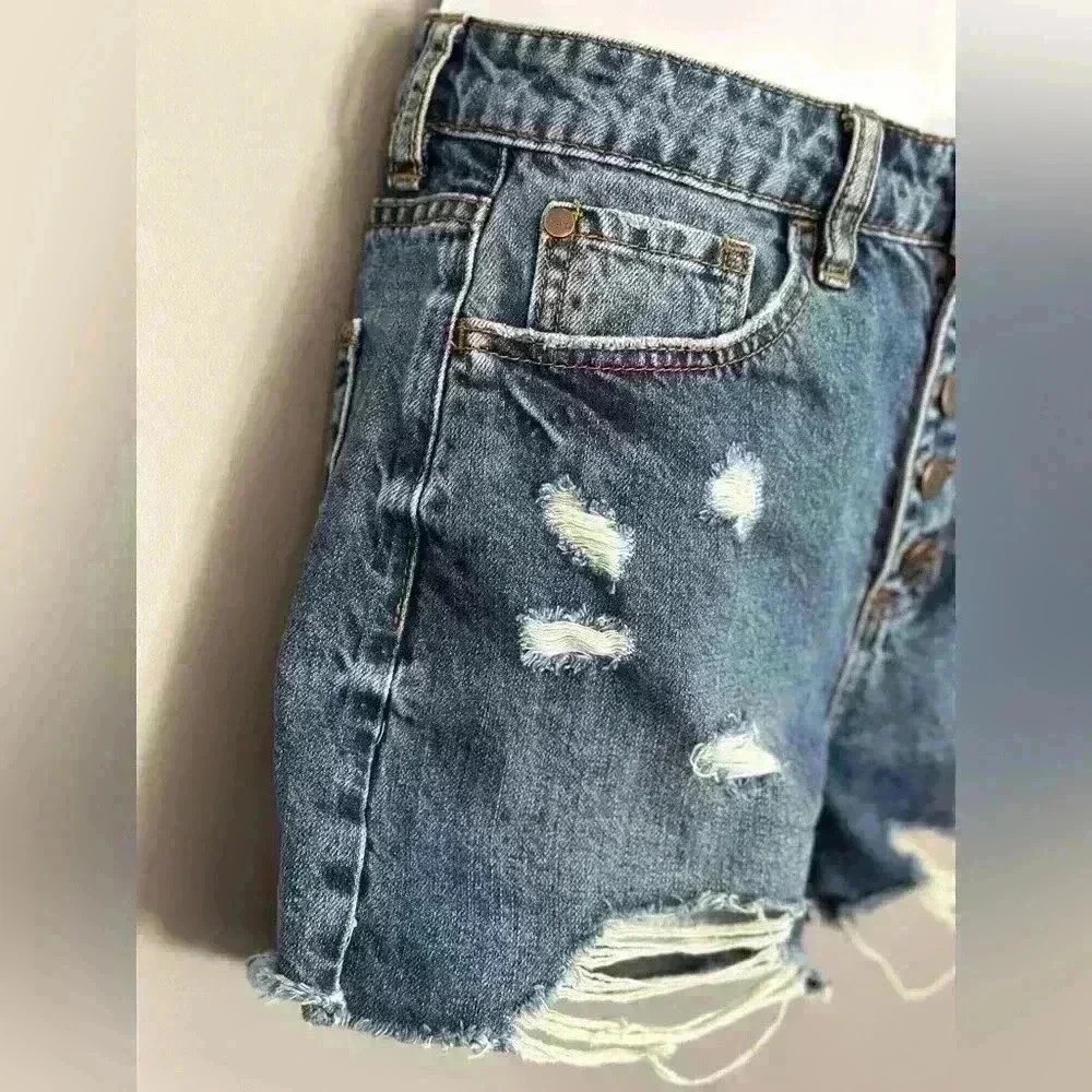 Nature Denim Distressed Button Fly Denim Short (533)